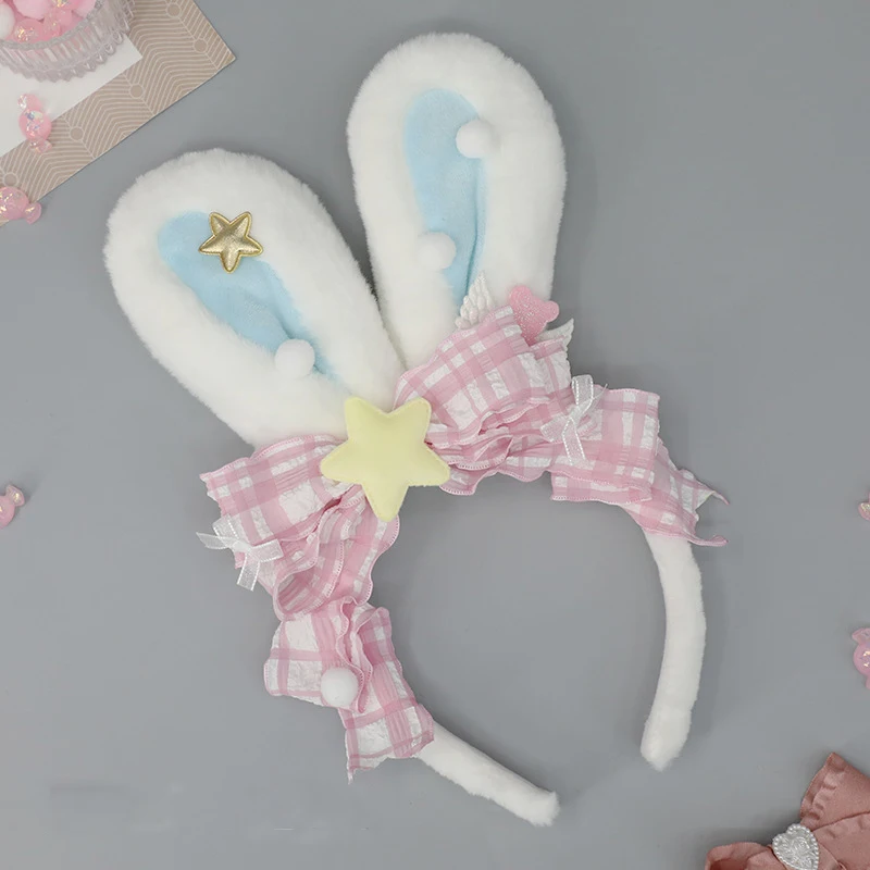 Urocze dziewczęce akcesoria do włosów Lolita pluszowy królik nakrycia głowy jagnięce Cosplay Ytk kokardka opaska na uszy Kawaii zwierzę owcze ucho