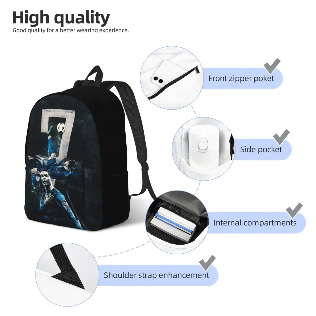 The Legend Footballer CR7 Casual Backpack Gift High School Hiking Travel Soccer Daypack dla mężczyzn Kobiety Laptop Torba płócienna na komputer