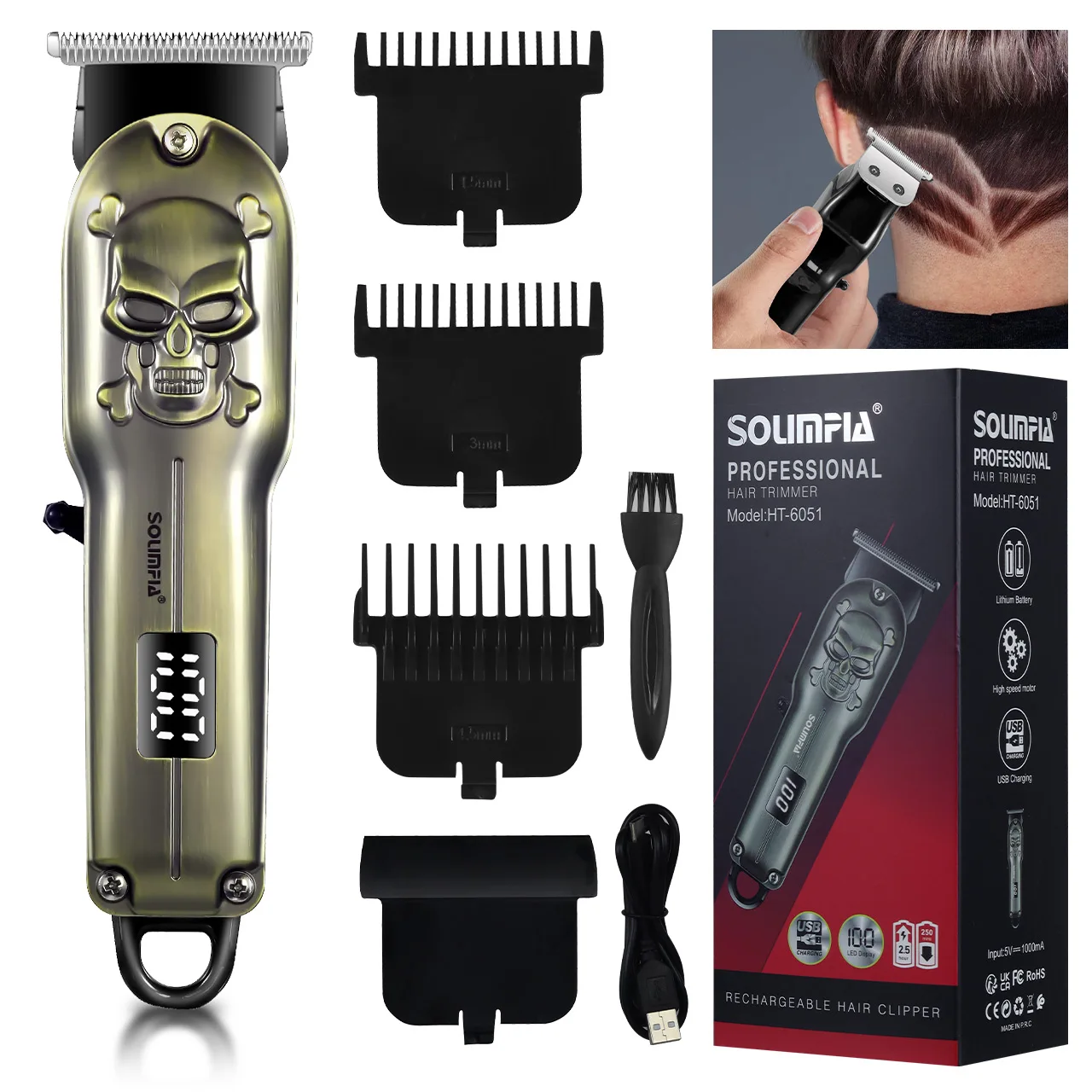 

Solimpia новая бронзовая машинка для стрижки волос с дисплеем мощности, машинка для стрижки волос, мужская электробритва, триммер для мужчин, триммер с металлической текстурой, стрижка