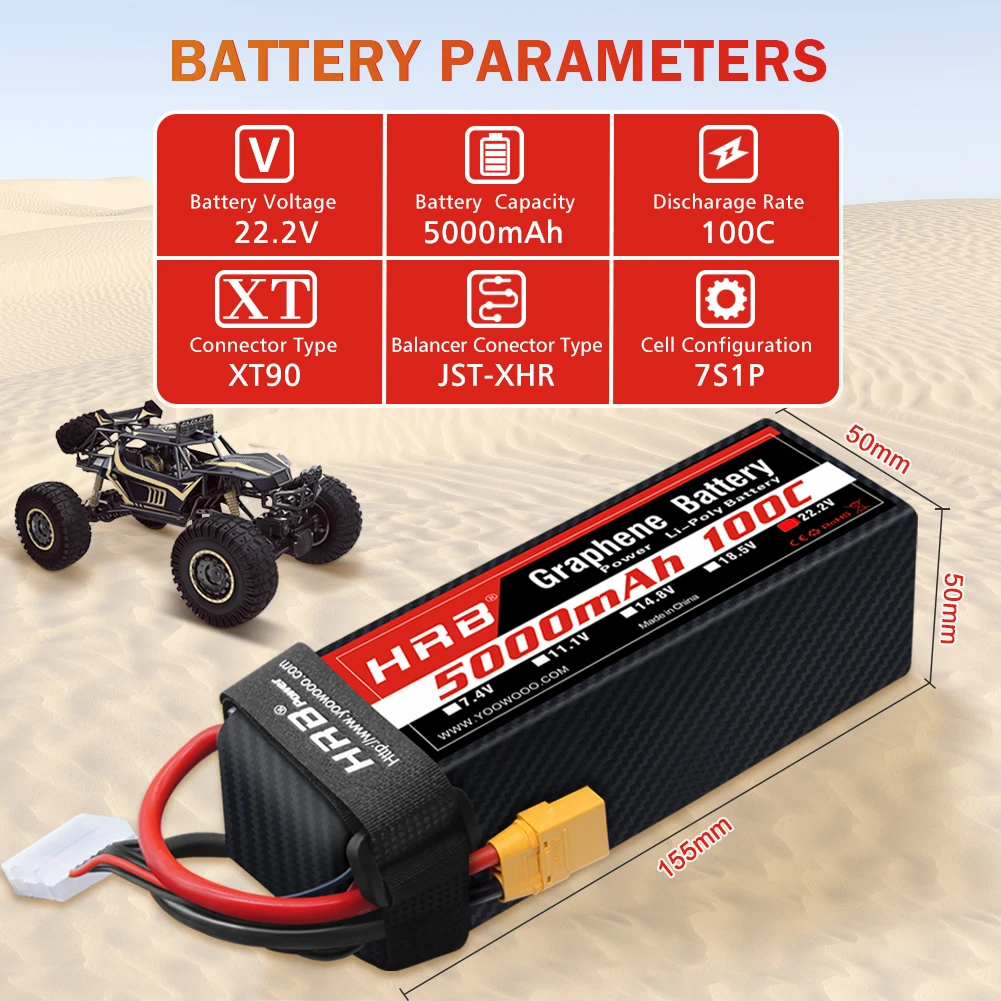 HRB 6S 5000mah بطارية الجرافين 100C RC 22.2 فولت 6S بطارية ليبو مع موصل XT90 للطائرات بدون طيار هليكوبتر RC سيارة الوحش