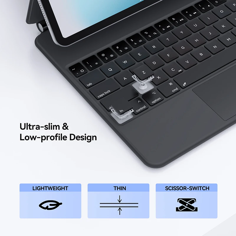 Imagem -06 - Ipad Pro12.9 Teclado Magnético Flutuante Inteligente Folio Bluetooth sem Fio Backlit Recarregável Teclado Case com Touchpad