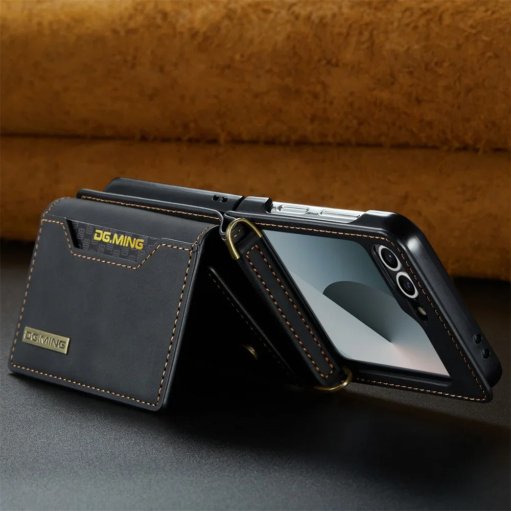 Case for Samsung Galaxy Z Flip 7 7FE 6 5 4 3 with Card Holder Magnetic  Wallet Kickstand Shockproof Protective PU Leather Cover