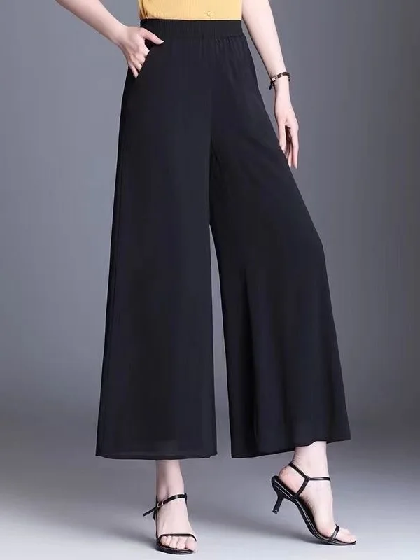 Casual wijde pijpen broek dames zomer 2025, dunne losse afslankende veelzijdige moeder casual negenpunts rechte buisbroek