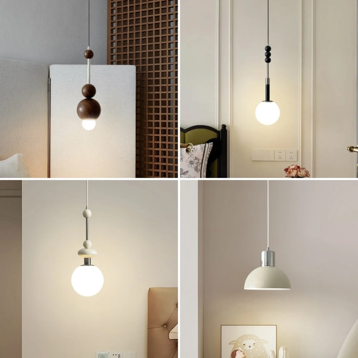 

Creative Bedhead Pendant Light Artistic French Style Antique Walnut Color Lamp Retro Living Room Bedroom Hanging Line LED Light