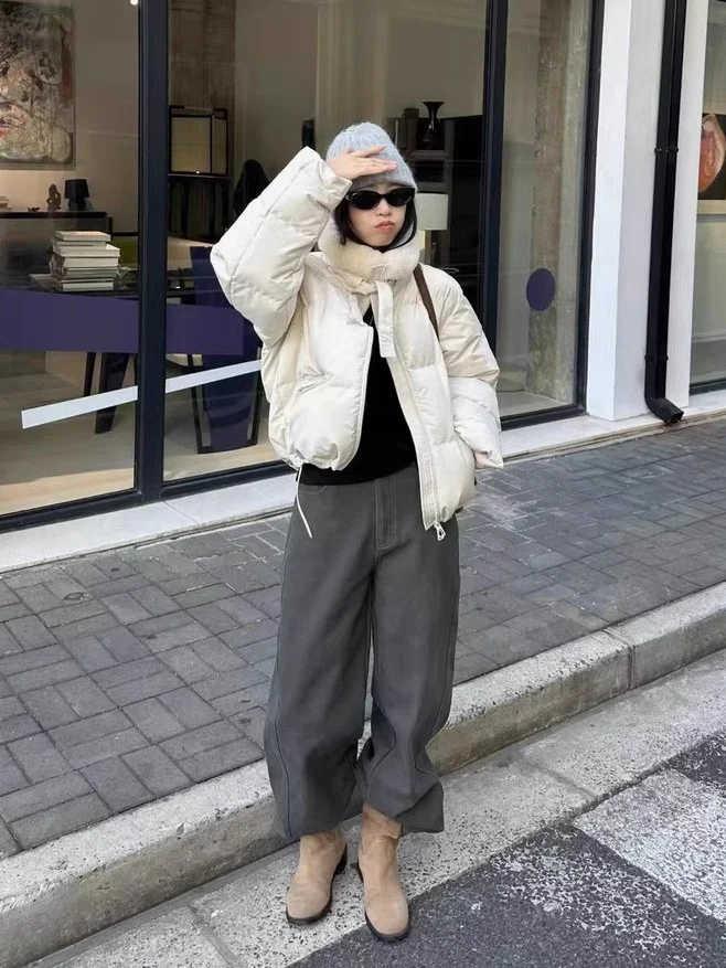 Faionable ort Du down Jaet Women's Zipper Collar Color Blo Winter Outerwear Korean Sle Warm Thiened Polyester