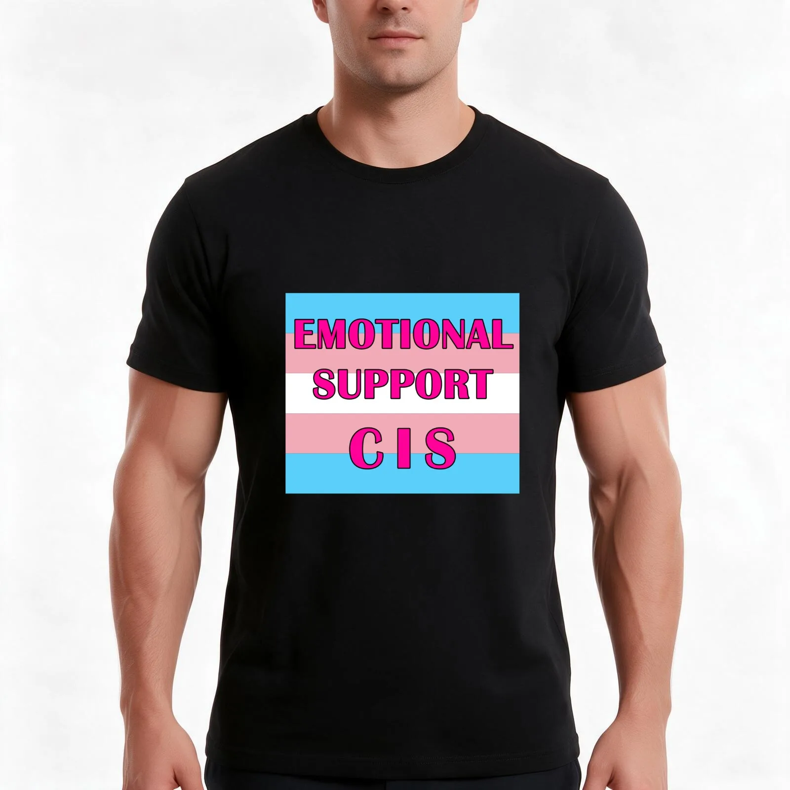 Emotional Support Cis T-Shirt, Summer Casual Cotton Tee, Oversized Streetwear Tops, Vintage Graphic Print, Unisex Men Women