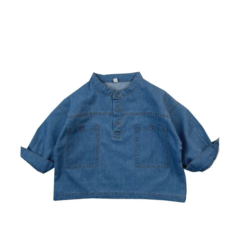 Coreano bambini ragazzi top collo alto allentato manica lunga tasca grande Casual Denim bambini ragazzi camicie bambino ragazzi pullover