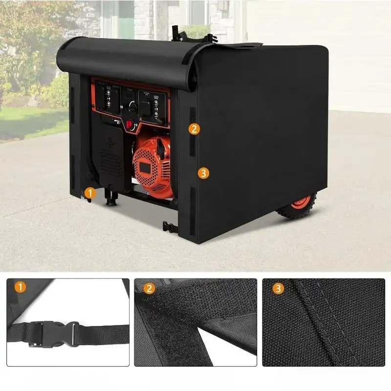 Generator Cover with Roll‑Up Front Panel, Heavy‑Duty Waterproof UV‑Resistant Outdoor Portable Generator Protector with Buckles