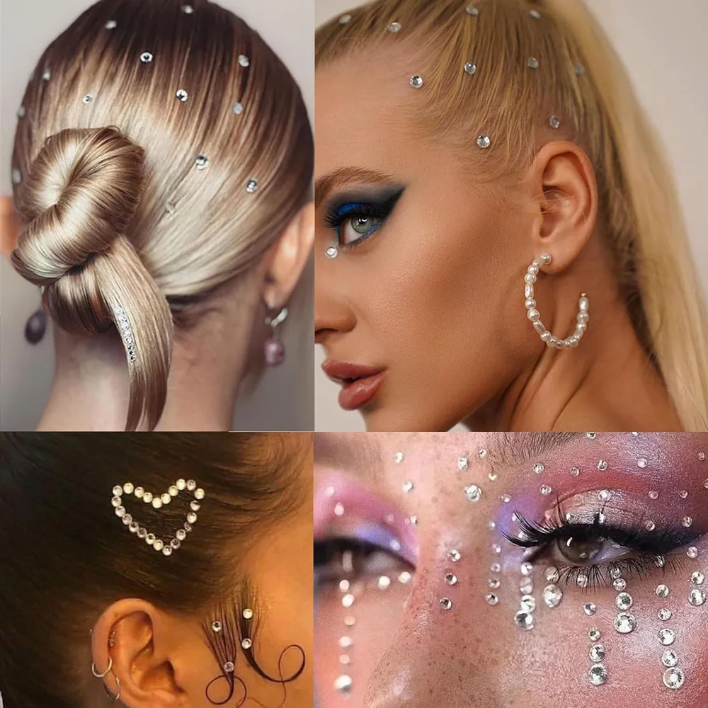 1/4pc 3D Colorful Glitter Gemstones Face Tattoo Sticker Festival Performance Rhinestone Face Makeup Decal Christmas Gift for Kid