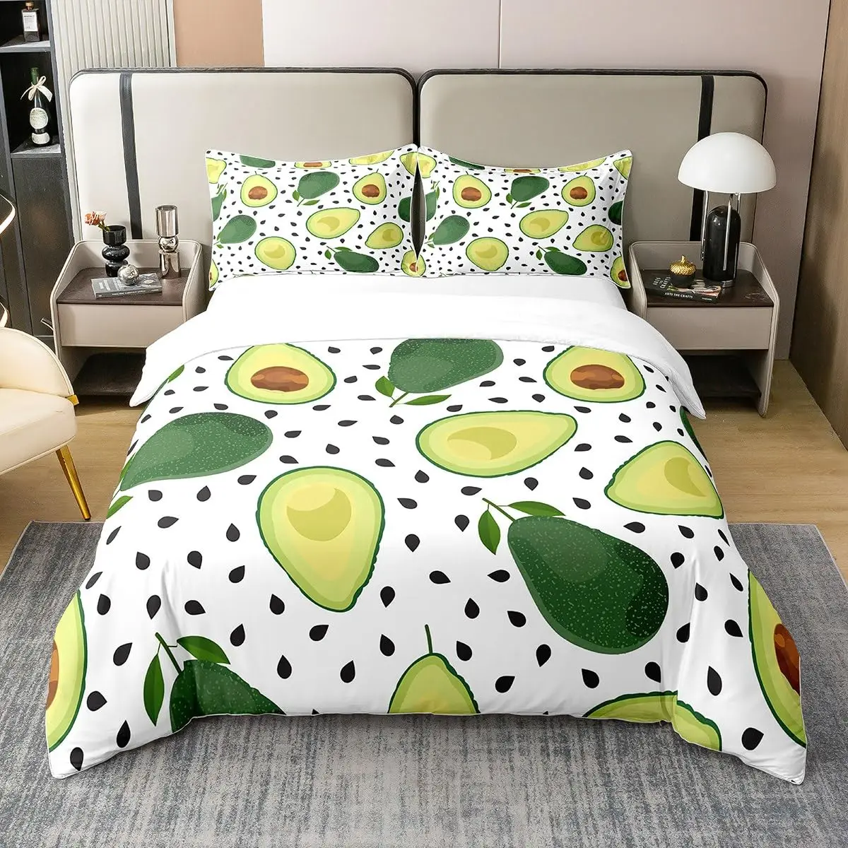 Avocado Comforter Cover Queen Boys Girls Cute Cartoon Tropical Fruits Printed Bedding Set Duvet Cover for Teens Kids Soft 3pcs