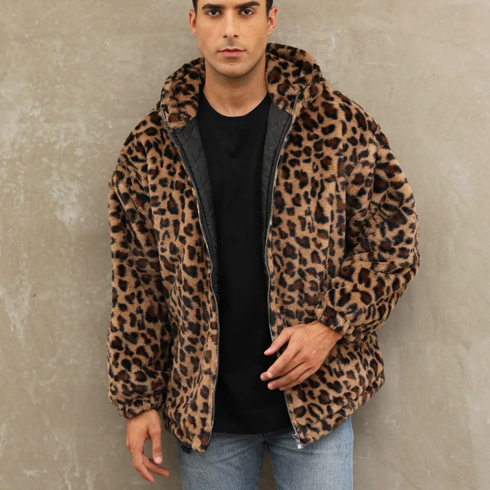 Autumn and Winter Warm Plush Leopard Print Jacket Imitation Fur