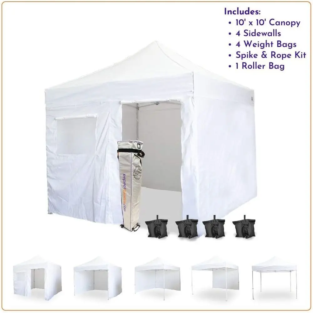 10' x 10' USA Canopy Kit: 4 Sides, Door & Window, Weight Bags, Spike, Rope, Roller Bag, White