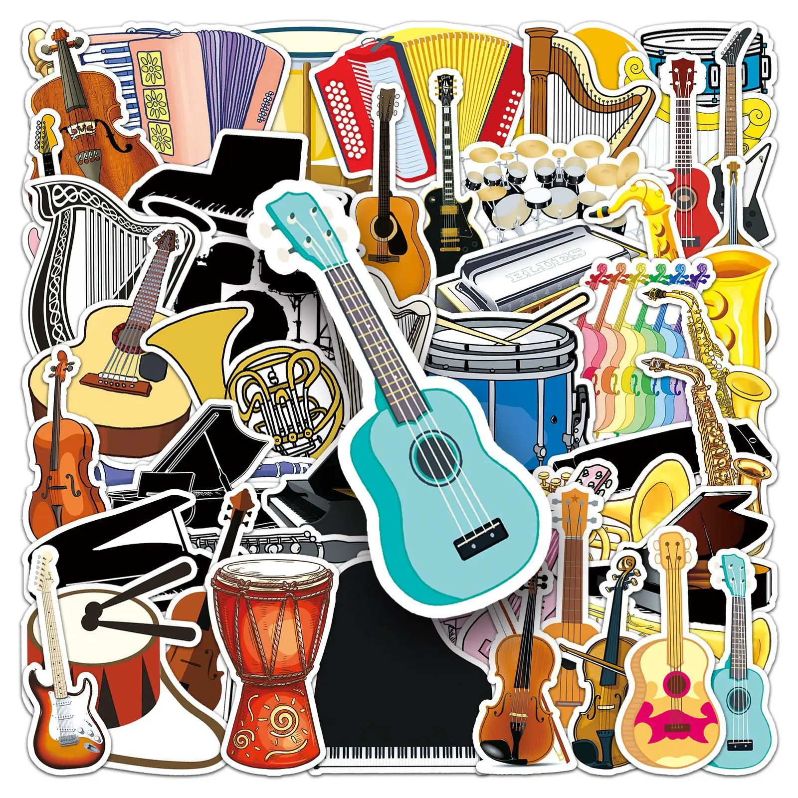 10/30/50 Cartoon-Gitarren Klavier-Instrumente Graffiti-Aufkleber DIY Auto Laptop Handy Schreibwaren Deko-Aufkleber Wasserfeste Aufkleber Spielzeug