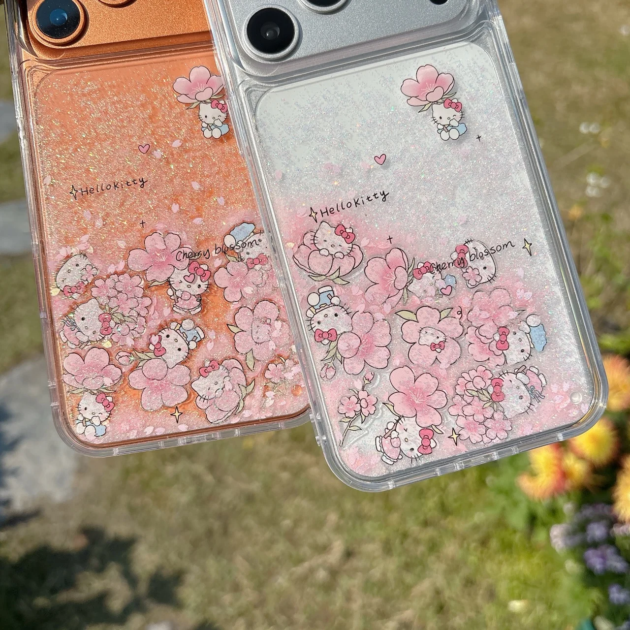Sweet Pink Cherry Blossom For Hello Kitty Quicksand Case For iPhone 17/16/15/14/13/12/11 Pro Max Bling Anti-Drop Clear Cover view 6