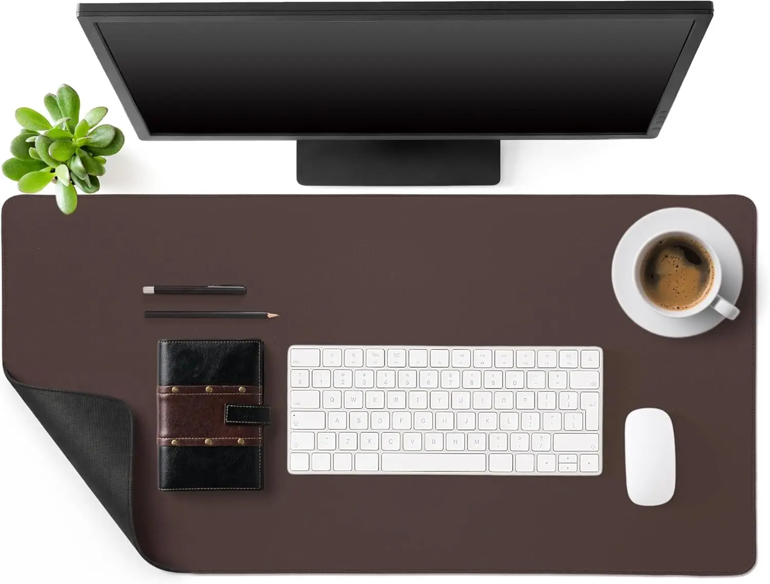 

Genuine Leather Desk Mat Large Desk Pad Non Slip Leather Table Protector with Stitched Edges and Rubber Base for Workspace