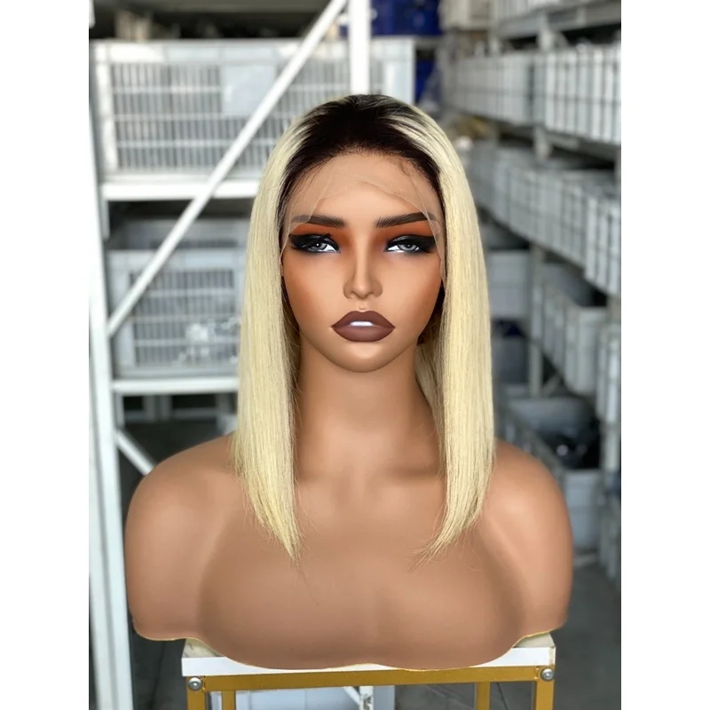 Black Ombre Blonde 12inch Bob 13x4 Transparent Lace Front Wig Hair Women