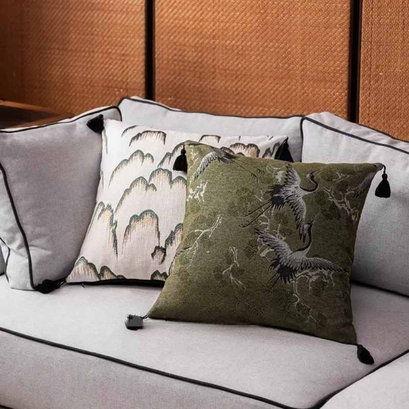 

Китайский журавль, зеленые подушки, роскошный жаккардовый чехол для подушки, квадратная декоративная наволочка в стиле ретро для дивана, стула, украшения дома