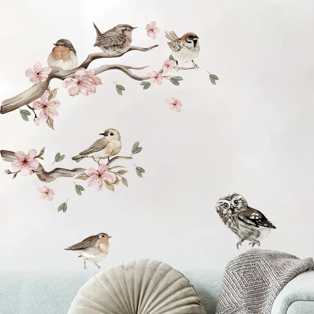 1Pc Watercolour Branch Birdie Wall Stickers Bedroom Decoration for Bedroom Wall Art Design Home Decor Living Room Wall Decal DIY