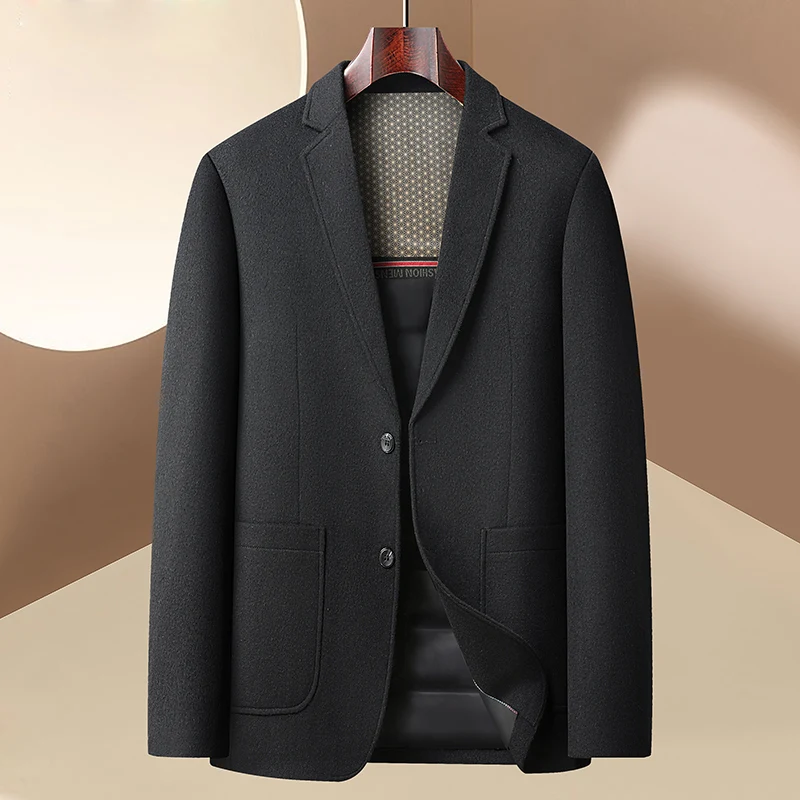 

Luxury Men's Wool-Blend Suits Jackets for Autumn Winter Features Hand-stitched Craftsmanship Insulated Wool-blend lining Blazers