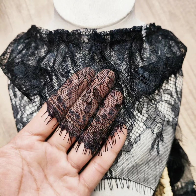 Black Widened Double Pleated Eyelashes Tulle Lace DIY Ladies Girls Children\'s Clothing Skirt Cuffs Convenient Sewing Trend Trim