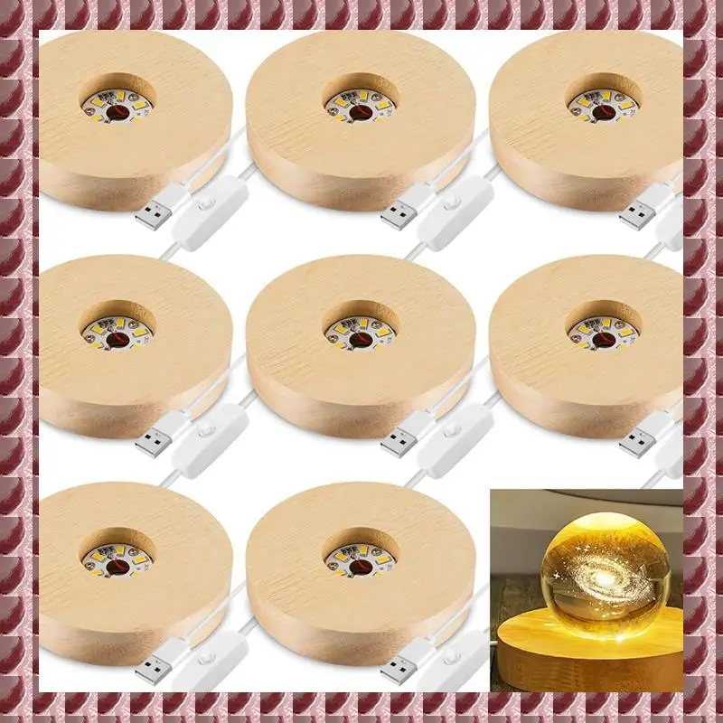 

A95G 8 Pcs Wooden LED Display Base Set Lighted Base Set Kit For Crystal Art Wood Display Lighted Base For Glass Art LED Lighted