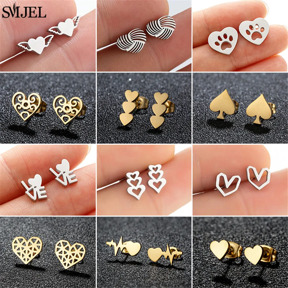 Tiny Love Heart Stud Earrings for Women Girls Romantic Stainless Steel Ear Piercing Earring Jewelry Accessory Valentine\'s Gifts
