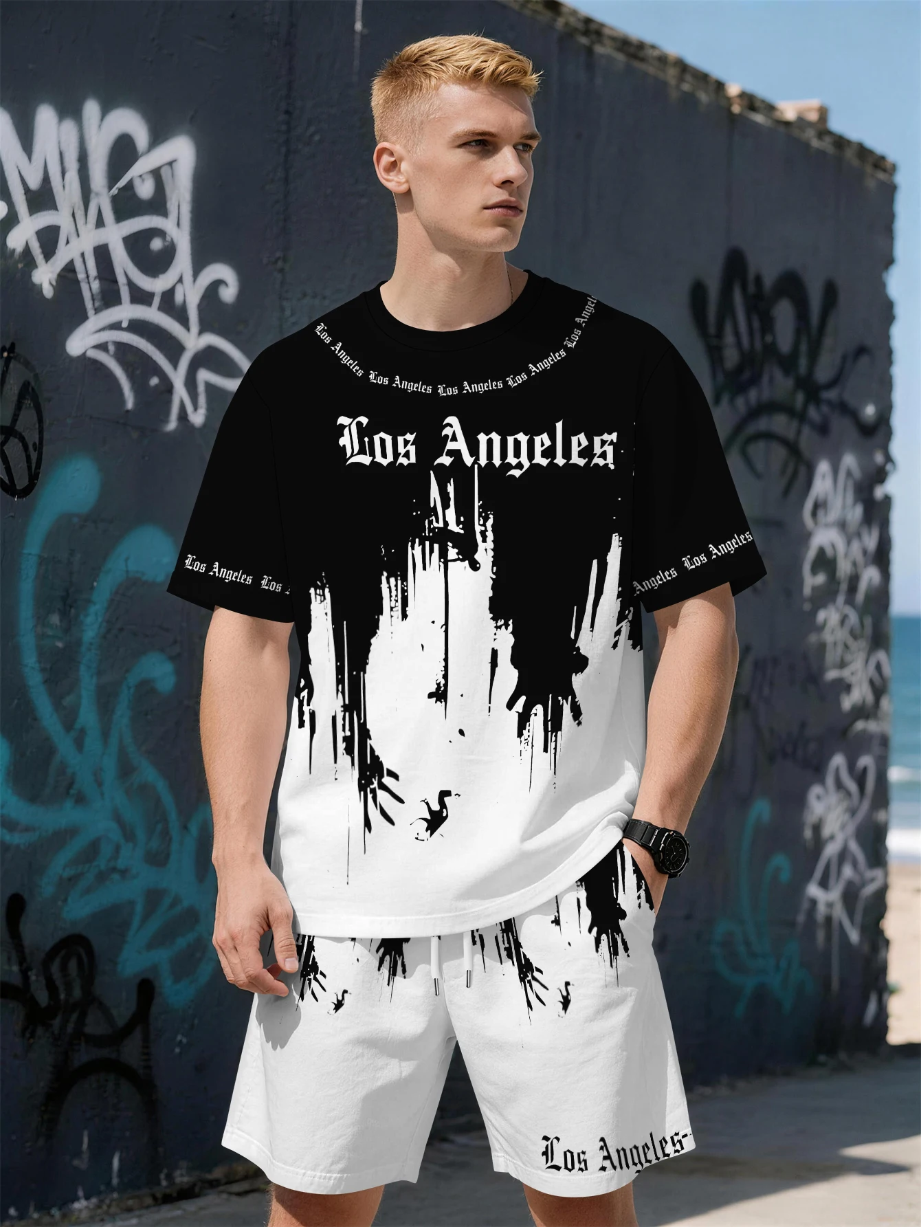 

2026 Summer Men's Suit with Letter Print Breathable Lightweight Casual Fashionable Outdoor Men's Clothing