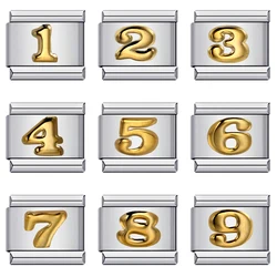 DIY 9mm Premium Stainless Steel Italian Bracelets Charm Links Connector Jewelry Making Accessories Findings Creation Number