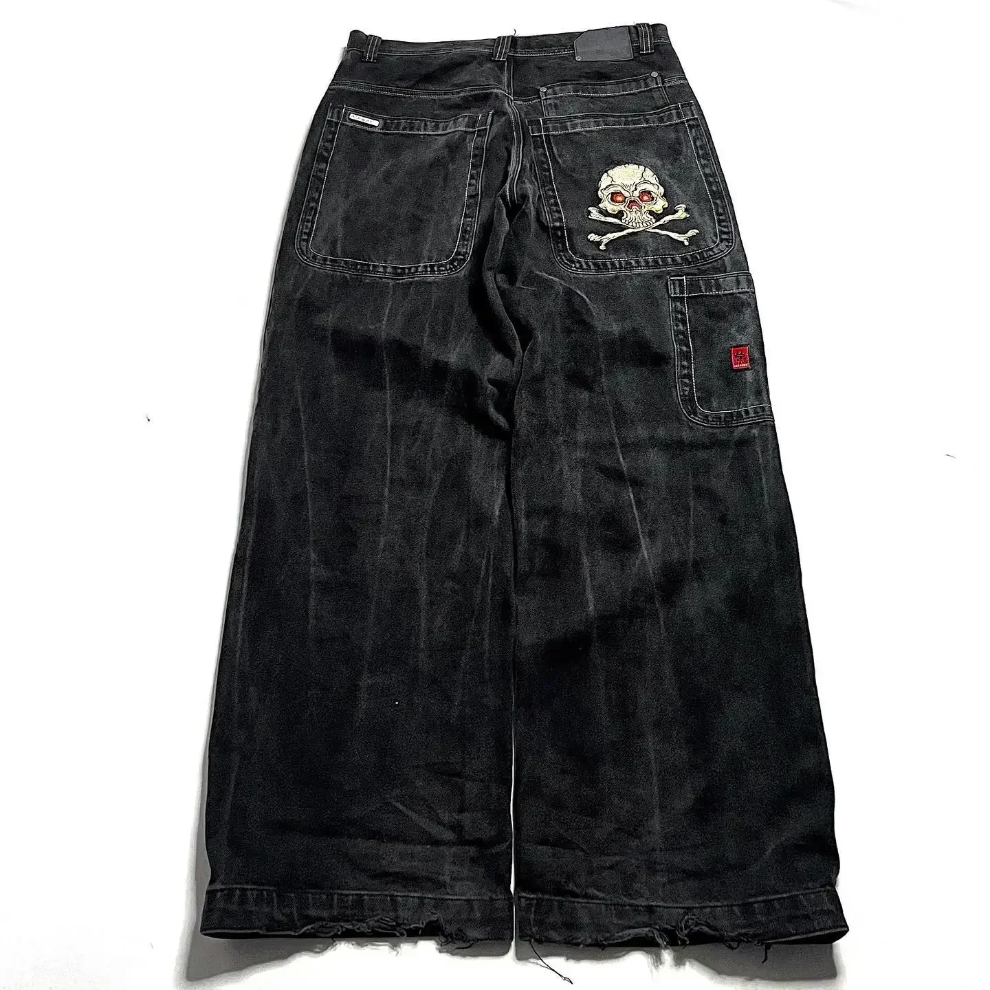 Jeans Harajuku retro  skull pattern embroidered loose jeans denim trousers for men and women gothic high-waisted wide pants