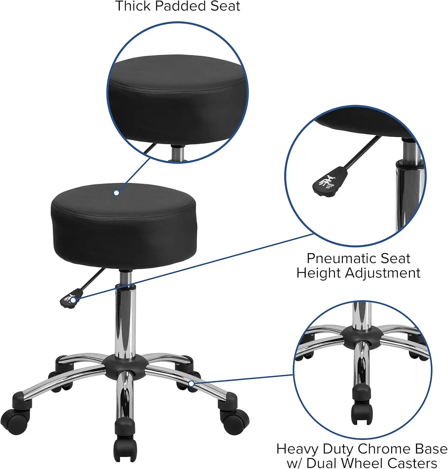 Медицинский эргономичный стул Rda с хромированной основой