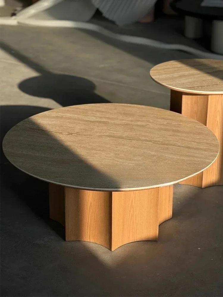 Solid wood modern minimalist creative household round marble coffee table