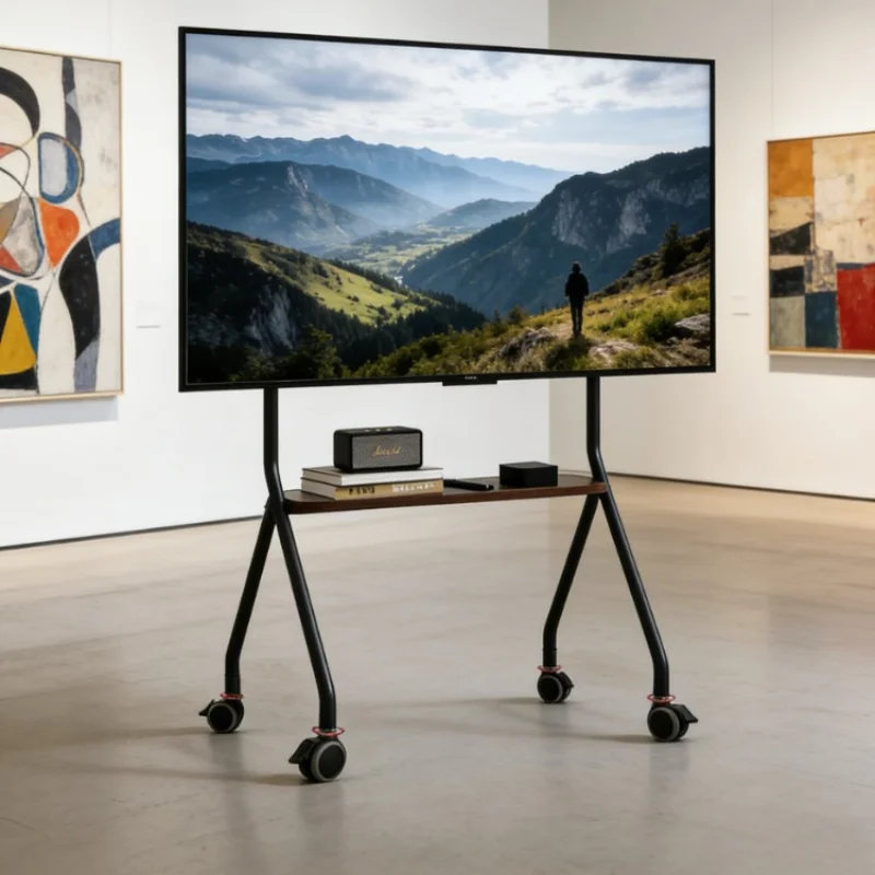 TV Stands Mobile TV Cart On Wheels 32-75 Inch Compatible Stainless Steel Luxury Space Saving For Small Home Large Gathering Area