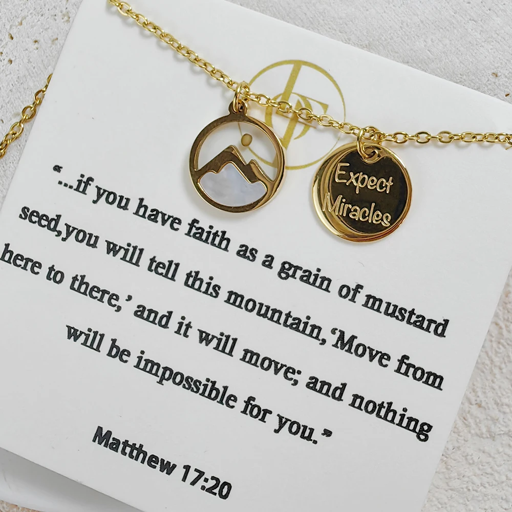 Expect Miracles Faith Mountain Mustard Seed Disc Necklace