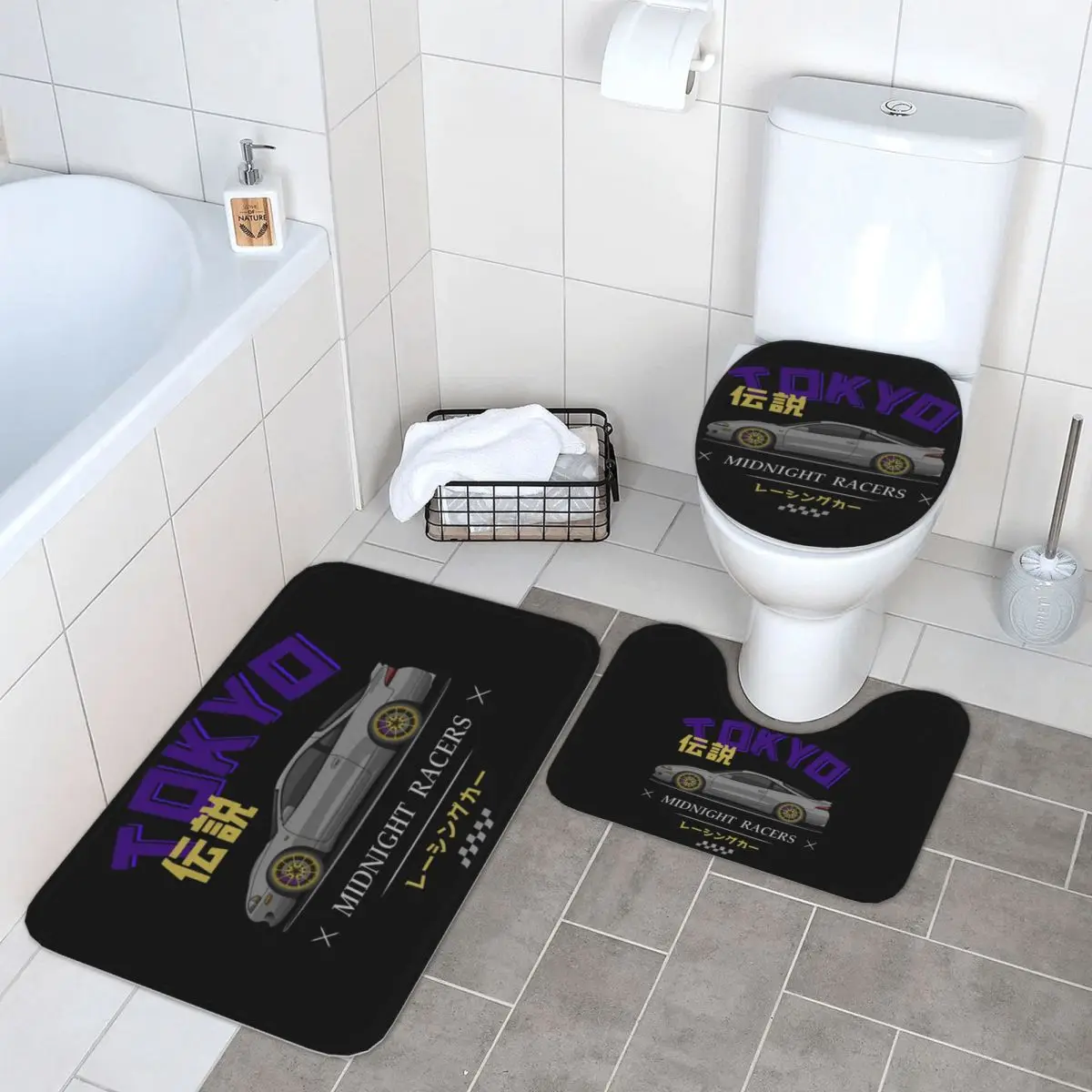 

Eclipse 2G DSM Red 3 Piece Bath Mat Bathroom Set Toilet Lid Cover Home Decor Non-Slip Carpet Floor Rug