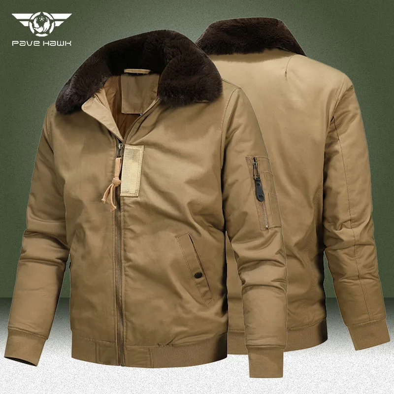 

Autumn Winter Bomber Jackets Men Military Multi-pocket Thicken Warm Cargo Parkas Fur Collar Pilot Windbreaker Tactical Jacket