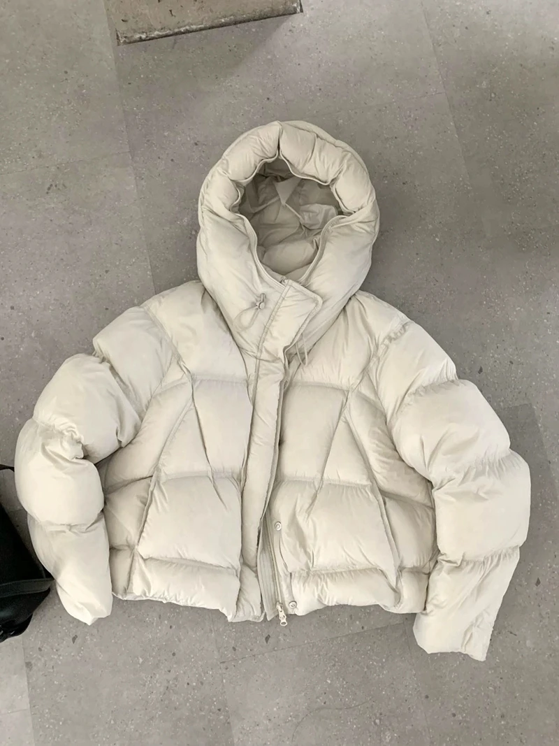 

Утепленный пуховик в стиле багет для женщин, повседневный, с капюшоном, из белого утиного пуха, зимняя новинка, европейский крой