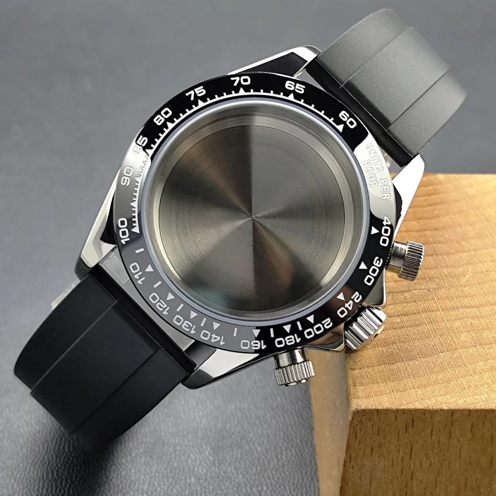 

39.3mm VK63 case silver/black mens watch steel case FIT VK63 quartz movement case watch accessories fit for 20mm strap watch box