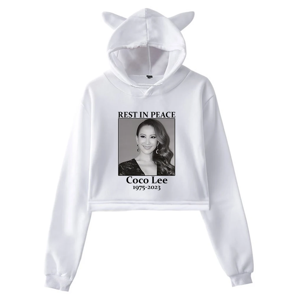 Coco Lee Rip Pullover Cat Ears Hoodie Long Sleeve Sweatshirts Female Crop Top Pop Singer Li Wen 1975-2023 Rest in Peace Clothes