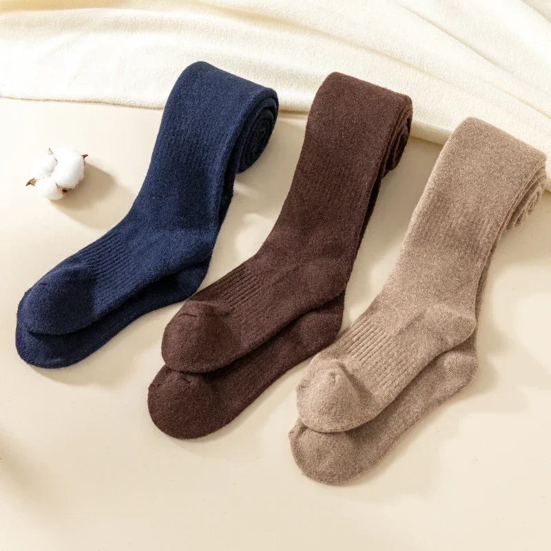 Chaussettes en laine mérinos vintage pour femmes, chaussettes au-dessus du genou, chaussettes de cuisse, bas décontractés, mode Harajuku, optique, chaud, hiver, 1 paire