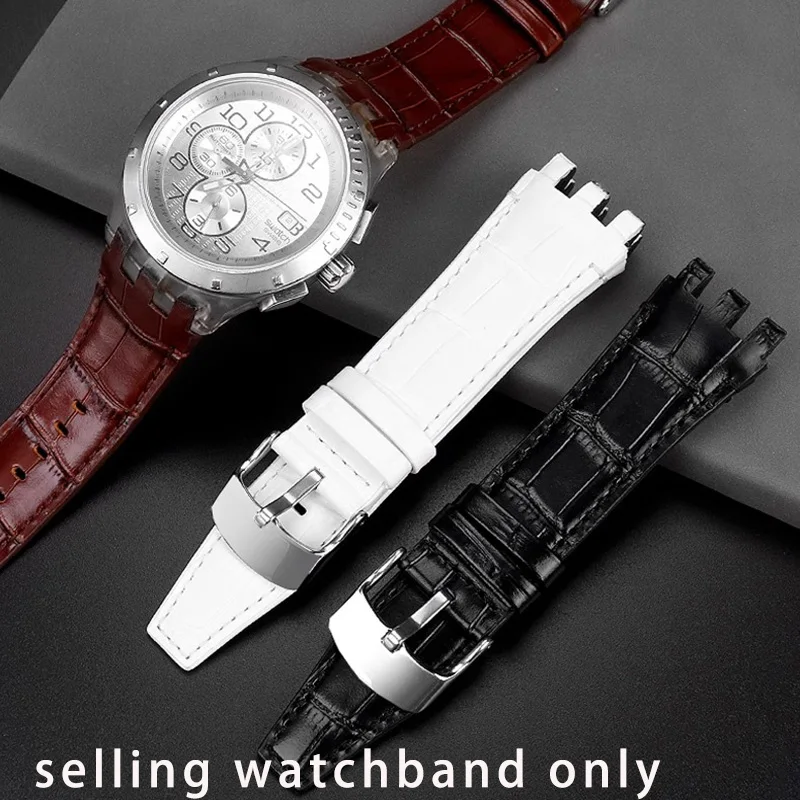 22mm Cowhide Concave and convex wrist strap for Swatch SVG mechanical watch SVGK403/402 SVGB400 watch strap bracelet accessories