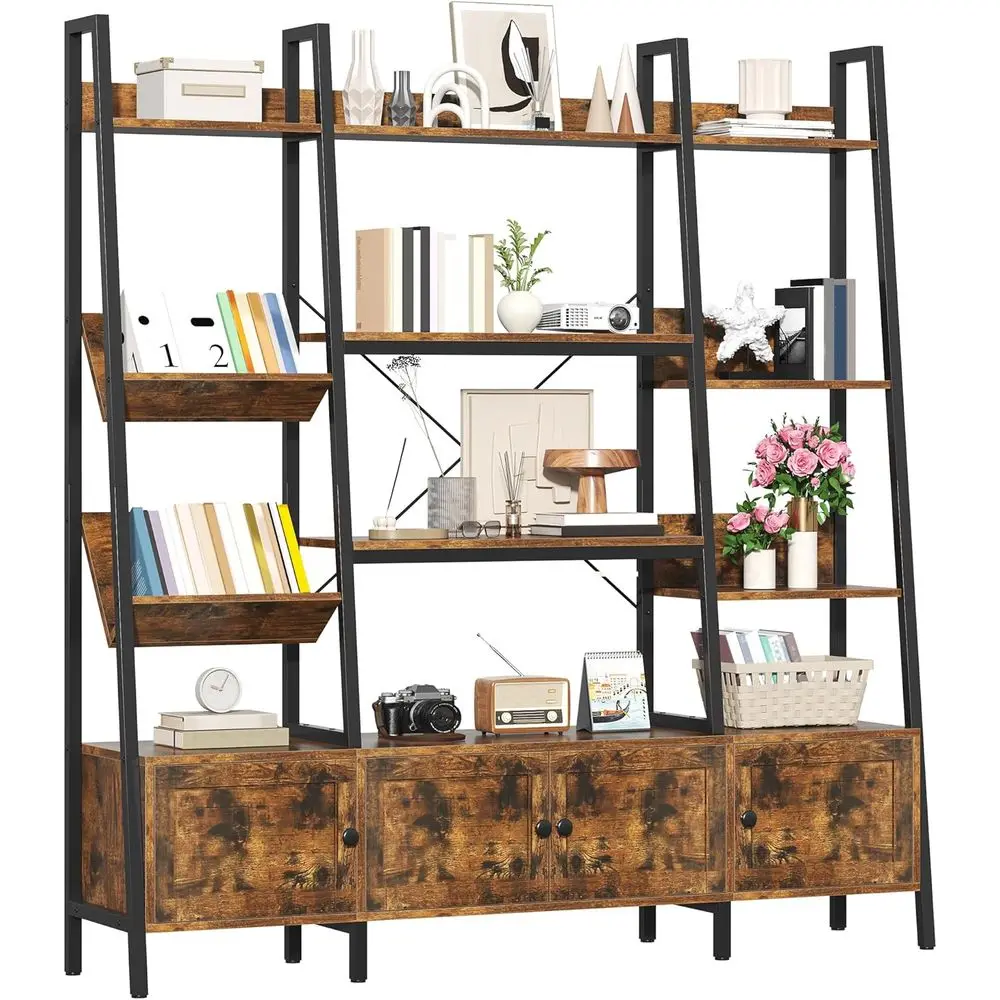 

Triple-Wide 4-Tier Large Open Bookshelf with Storage for Home or Office in Brown