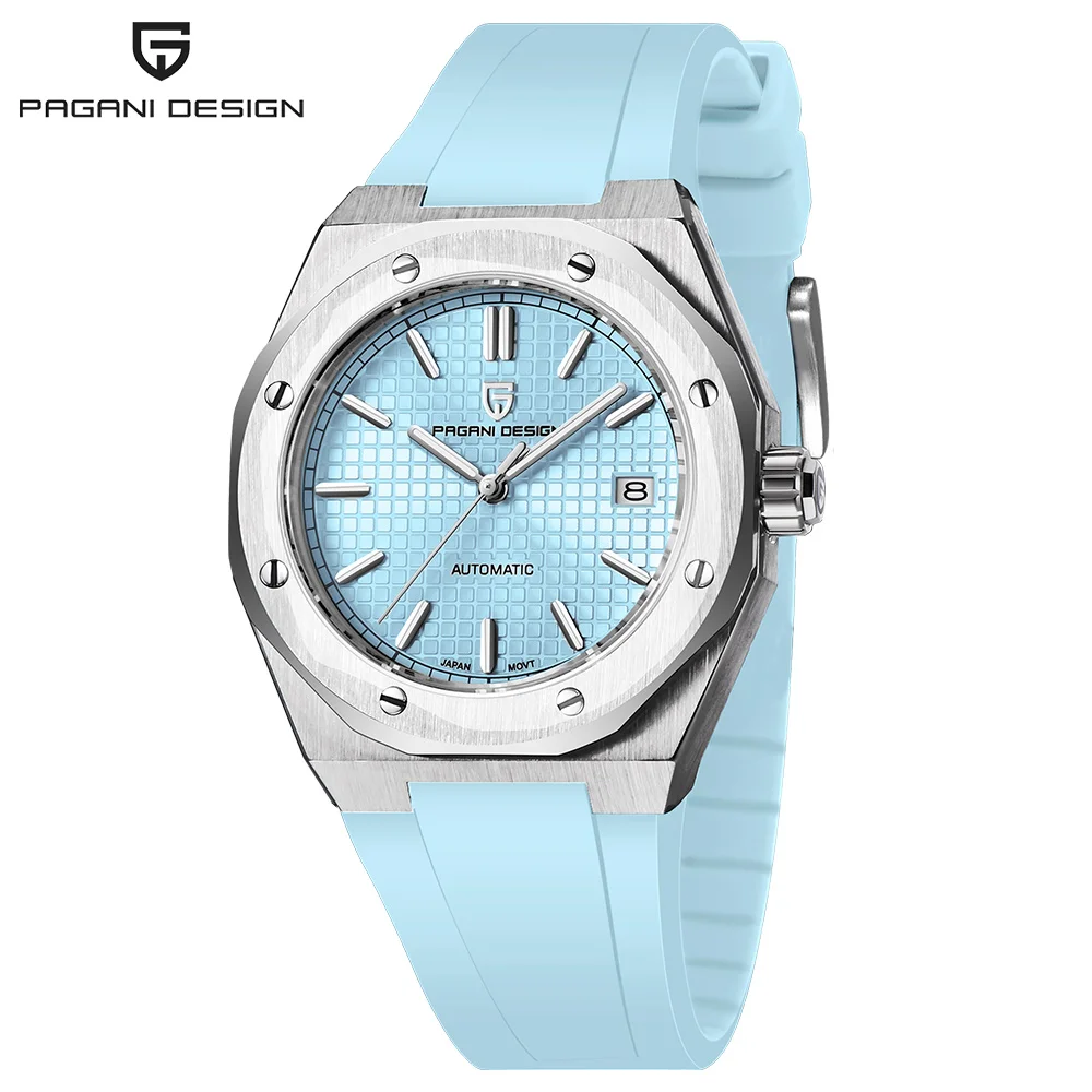 PAGANI DESIGN Automatic Men's Watch Fashion Sky Blue Dial Miyota 8215 Sapphire Mirror Luminous 100M Rubber Strap Watch PD1673