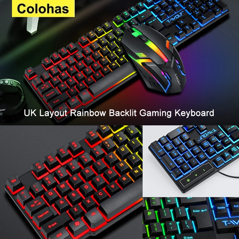 Metal Luminous Computer Keyboard and Mouse Suit USB Wired Game Colorful Backlight Mechanical Feel Keyboard and Mouse