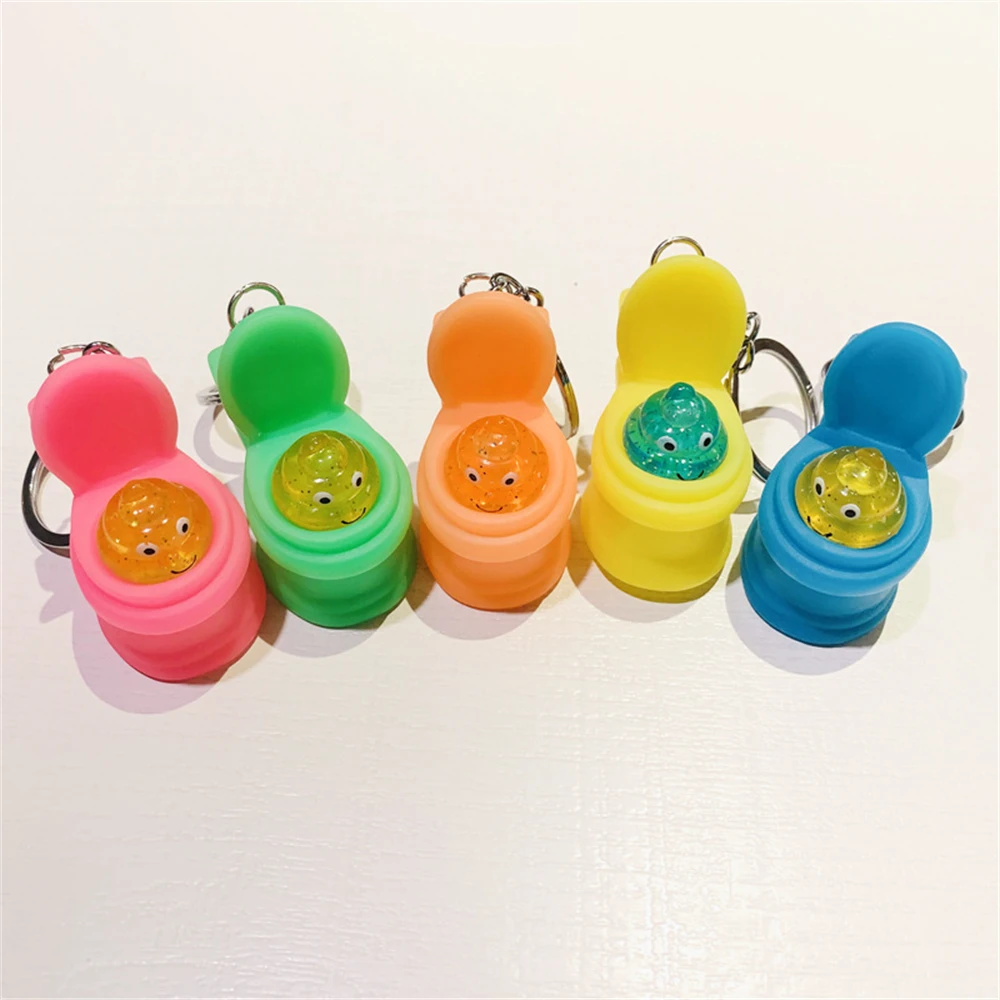 Funny Mini Poop Toilet Keychains Creative Tricky Prank Silicone Squeeze Toy Antistress Keyring Special Gifts