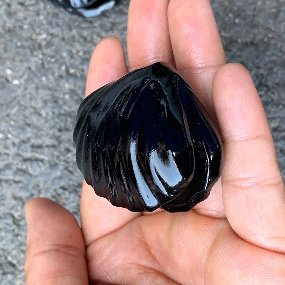 Custom 5cm Black Obsidian Shell Figurine - Hand-Carved Crystal Statue for Home Decor, Reiki Healing Stone & Unique Gift