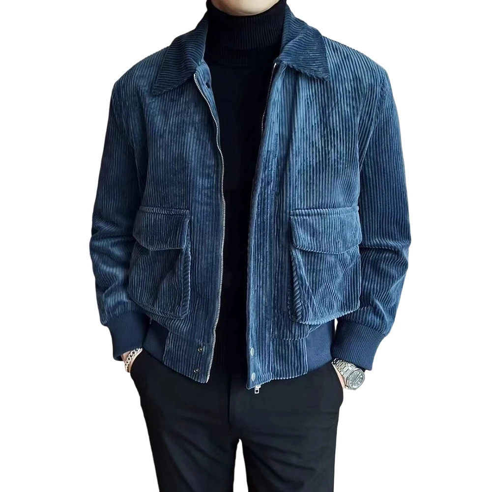 Men\\\\\\\'s Corduroy Lapel Jacket Casual Loose Fit Full Zipper Coat Workwear Outerwear Cardigan for Spring and Autumn Daily Use
