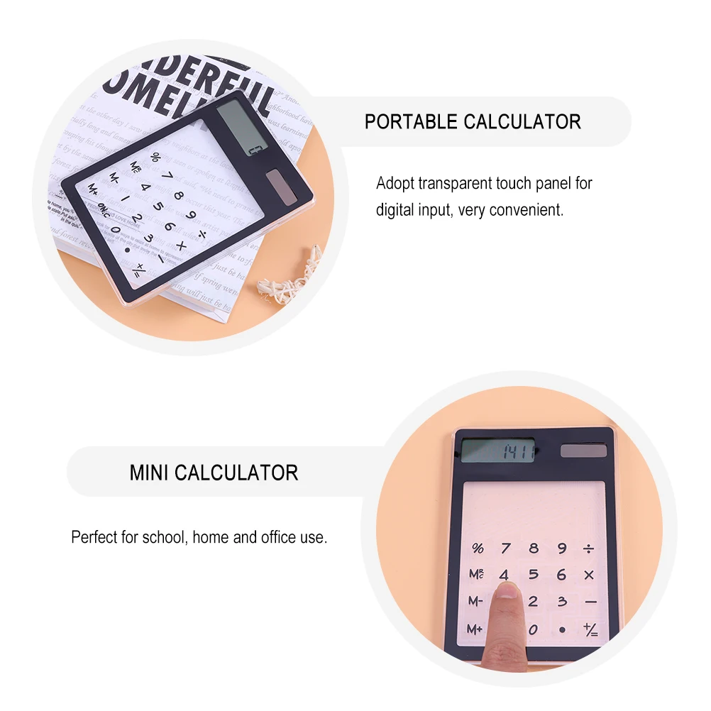 

2pcs Touch Screen Calculator Thin Solar Powered Calculator For School Office Home Use Lightweight Plastic Calculators