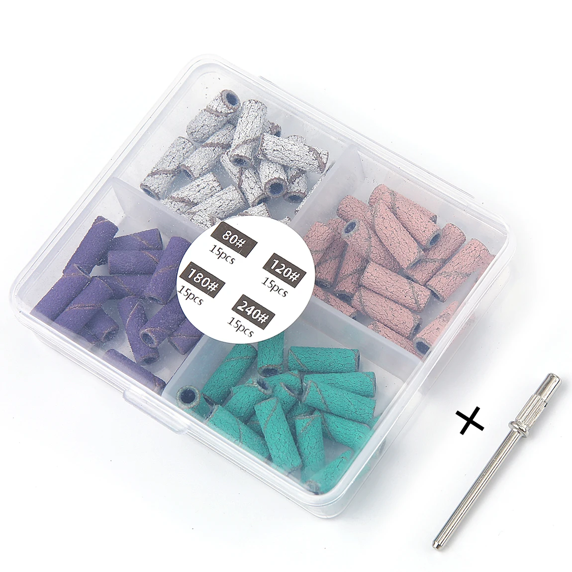 60 ชิ้น/กล่อง 3 มม.ขนาดเล็ก Mini เล็บ Sanding Bands ชุด 1 ชิ้นเพลาโลหะสําหรับอะคริลิคและเจลกําจัด 80 # 120 # 180 # 240 #