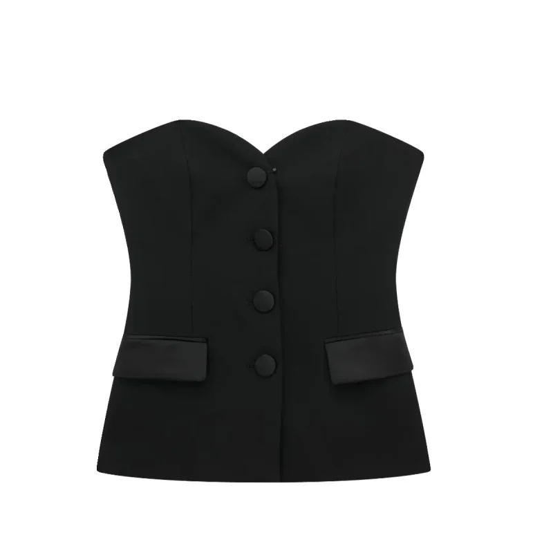 Top de tubo de moda de verano para mujer con elementos de blazer, diseño estructurado, ropa de oficina, estilo versátil, look moderno