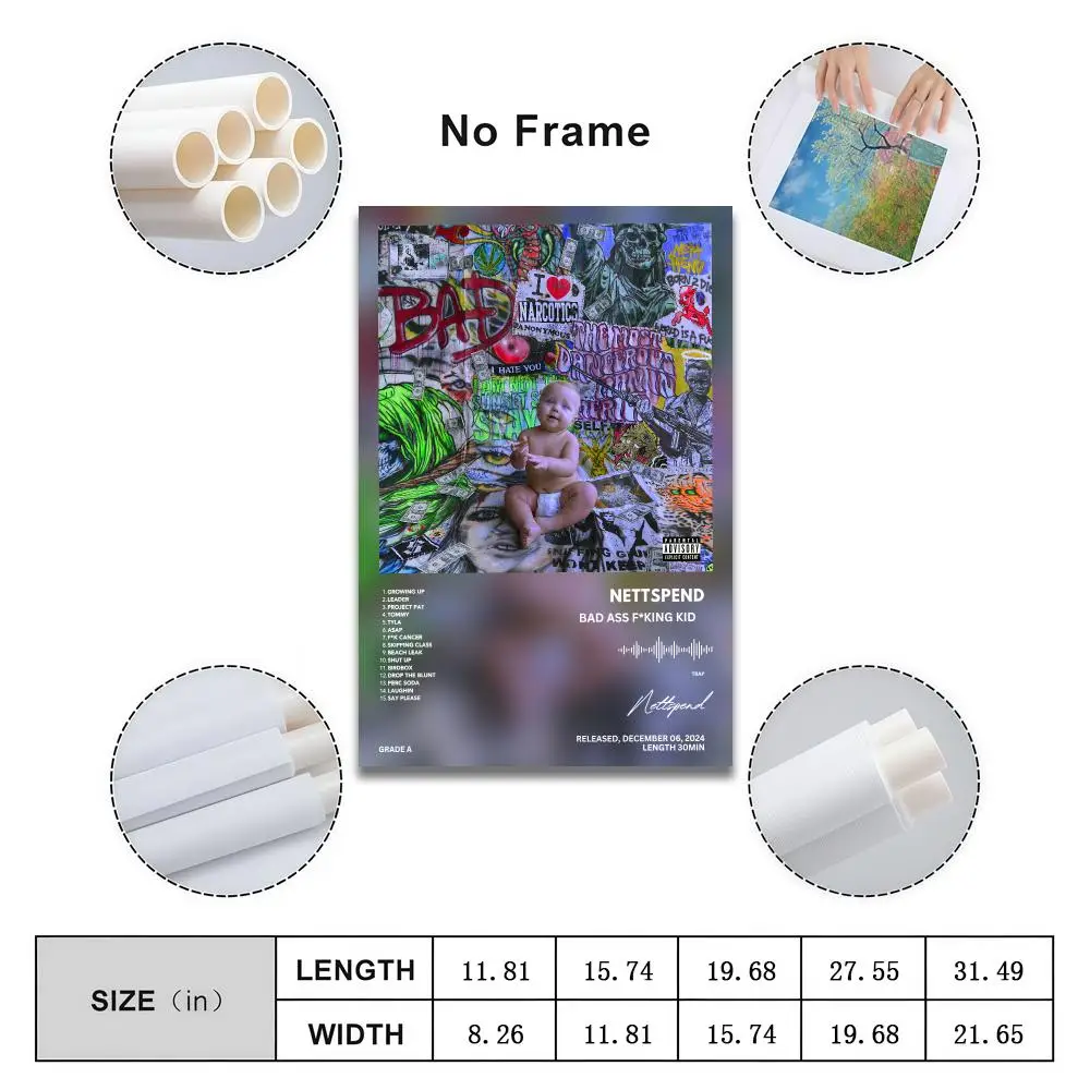 Nettspend Poster Peelable Self-Adhesive Album Cover Stickers, Frameless Wall Art for Singer Band Pop Rap Bedroom